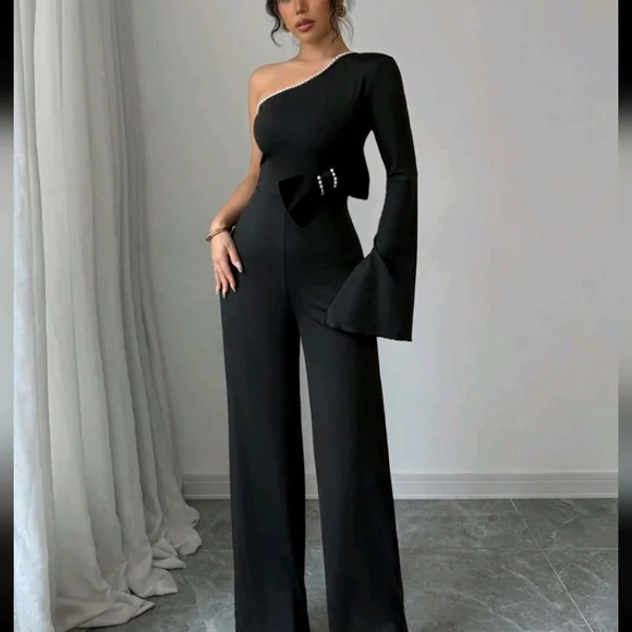 Women's Solid Color Long Sleeve Fitted Casual Everyday Jumpsuit - Picture 3 of 4
